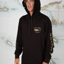 Salty Crew Bruce Black Hood Tech Tee Mens