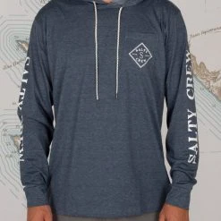 Salty Crew Tippet Navy Pocket Hood Tech Tee Mens