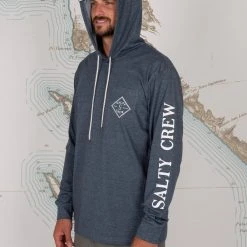 Salty Crew Tippet Navy Pocket Hood Tech Tee Mens
