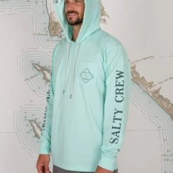 Salty Crew Mens Tippet Sea Foam Pocket Hood Tech Tee