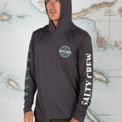 Salty Crew Deep Sea Charcoal Hood Sunshirt Mens