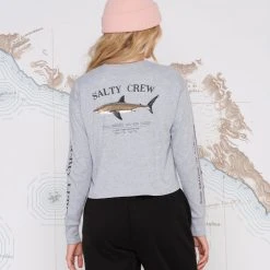 Salty Crew Womens Bruce Athletic Heather L/S Crop