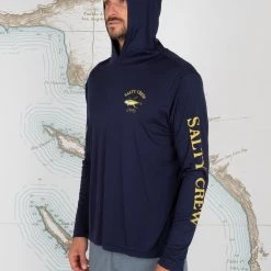 Salty Crew Mens Ahi Mount Navy Hood Sunshirt