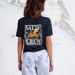 Salty Crew Ink Slinger Faded Black Crop Boyfriend Tee Womens