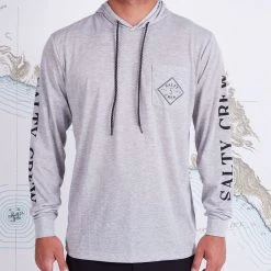 Salty Crew Tippet Athletic Heather Pocket Hood Tech Tee Mens