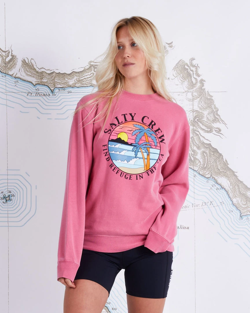 Salty Crew Paradise Deep Pink Boyfriend Crew Womens