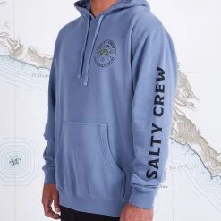 Salty Crew Mens Blue Crabber Light Blue Overdyed Hood Fleece