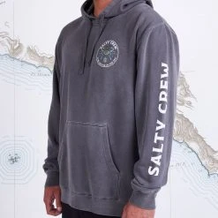 Salty Crew Blue Crabber Black Overdyed Hood Fleece Mens