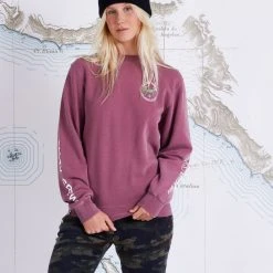 Salty Crew Womens Blue Crabber Faded Plum Boyfriend Crew