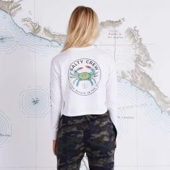 Salty Crew Womens Blue Crabber White L/S Crop