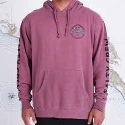 Salty Crew Blue Crabber Maroon Overdyed Hood Fleece