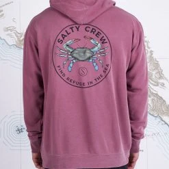 Salty Crew Blue Crabber Maroon Overdyed Hood Fleece