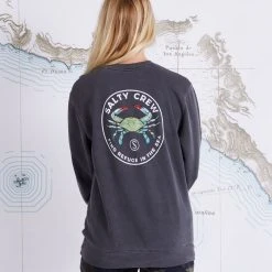 Salty Crew Blue Crabber Faded Black Boyfriend Crew Womens