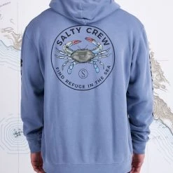 Salty Crew Mens Blue Crabber Light Blue Overdyed Hood Fleece