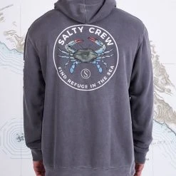 Salty Crew Blue Crabber Black Overdyed Hood Fleece Mens