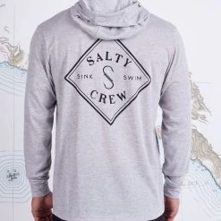 Salty Crew Tippet Athletic Heather Pocket Hood Tech Tee Mens