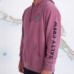 Salty Crew Blue Crabber Maroon Overdyed Hood Fleece
